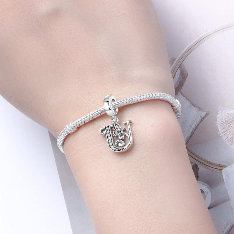 PANPOKI Store 2 Pack 925 Sterling Silver Butterfly Letter Charms for Bracelets and Necklace Alphabet Initial Dangle Pendants Round Spacer Beads Pave Cubic Zirconia Jewelry Gift for Women - Image 4